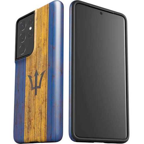 Barbados Flag Dark Wood Galaxy S21 Ultra 5G Pro Case